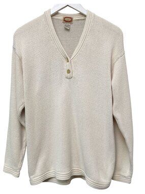 Vintage Banana Republic Womens Sweater Medium Cream Cotton Henley 80s